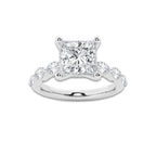 2.98 ctw Princess Lab-Grown Diamond Marquise Side Stone Engagement Ring in 14K White Gold for Women | Colorless D, VVS1 Clarity, IGI Certified 2.50 ct Center Diamond