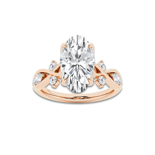 Beatrix 2 1/2 ctw Moval Lab Grown Diamond Vintage Side Stone Engagement Ring 14K Rose Gold, EF, VS2 | IGI Certified, 2 ct Center