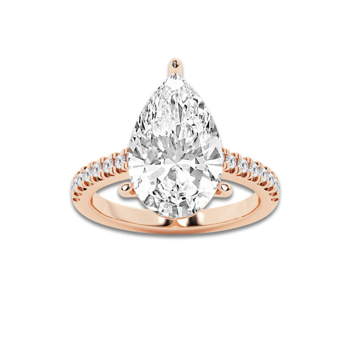 5.35 ctw Pear Lab-Grown Diamond Hidden Halo Side Stone Engagement Ring in 18K Rose Gold for Women | Colorless D, VVS1 Clarity, IGI Certified 5.00 ct Center Diamond