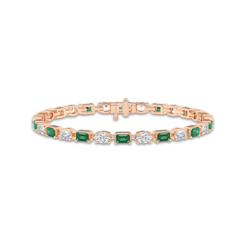 7 1/2 ctw Created Emerald and Oval Lab Grown Diamond Alternating Bracelet - 7 Inches 14K Rose Gold
