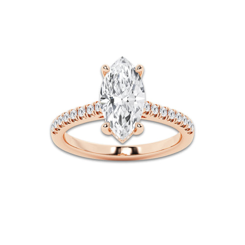 2.24 ctw Marquise Lab-Grown Diamond Hidden Halo Side Stone Engagement Ring in 18K Rose Gold for Women | Colorless D, VVS1 Clarity, IGI Certified 2.00 ct Center Diamond