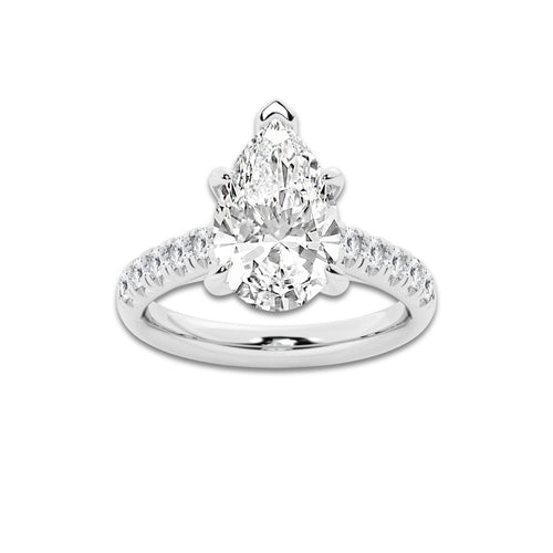 3.93 ctw Pear Lab-Grown Diamond Pave Engagement Ring in 14K White Gold for Women | E Color, VS1 Clarity, IGI Certified 3.50 ct Center Diamond