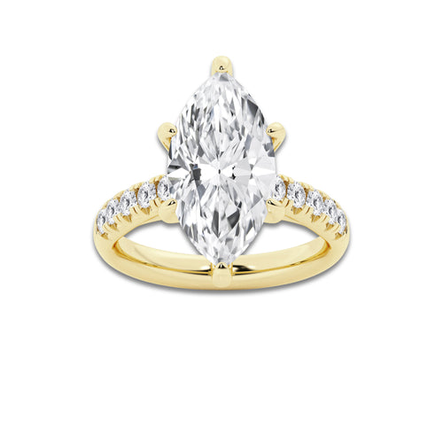 5.43 ctw Marquise Lab-Grown Diamond Pave Engagement Ring in 14K Yellow Gold for Women | E Color, VS1 Clarity, IGI Certified 5.00 ct Center Diamond