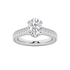 3 ctw Oval Lab Grown Diamond Pave Profile Side Stone Engagement Ring Platinum, D, VVS | 2 ct Center