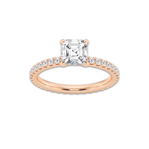 Grace 1 1/2 ctw Asscher Lab Grown Diamond Eternity Engagement Ring 14K Rose Gold, D, VVS | IGI Certified, 1 ct Center