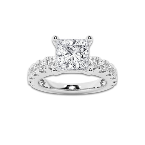 3.00 ctw Princess Lab-Grown Diamond Split-Prong Set Side Stone Engagement Ring in Platinum for Women | Colorless D, VVS1 Clarity, IGI Certified 2.00 ct Center Diamond