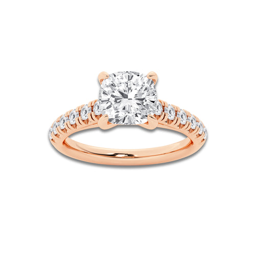 1.91 ctw Cushion Lab-Grown Diamond Pave Engagement Ring in 14K Rose Gold for Women | E Color, VS1 Clarity, IGI Certified 1.50 ct Center Diamond