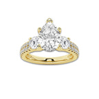 1.75 ctw Pear Lab-Grown Diamond Three Stone Double Row Engagement Ring in 14K Yellow Gold for Women | D Color, VVS1 Clarity, IGI Certified 1.00 ct Center Diamond