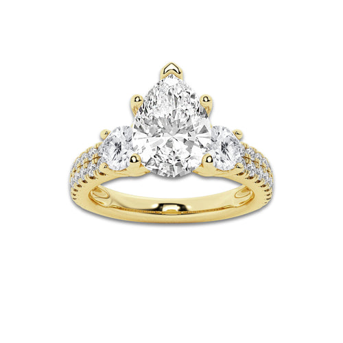 1.75 ctw Pear Lab-Grown Diamond Three Stone Double Row Engagement Ring in 14K Yellow Gold for Women | D Color, VVS1 Clarity, IGI Certified 1.00 ct Center Diamond