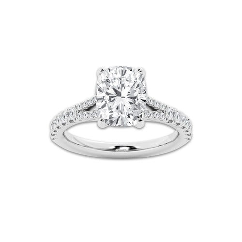 3.32 ctw Elongated Cushion Lab-Grown Diamond Split Shank Side Stone Engagement Ring in Platinum for Women | Colorless D, VVS1 Clarity, IGI Certified 3.00 ct Center Diamond