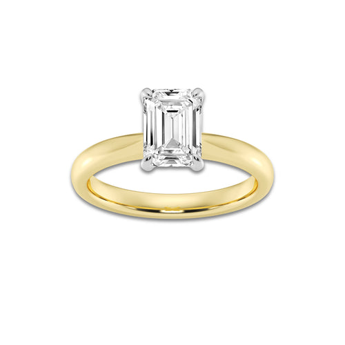 1.50 ctw Emerald Lab-Grown Diamond Solitaire Engagement Ring in 14K White Gold And Yellow Gold for Women | Colorless D, VVS1 Clarity, IGI Certified