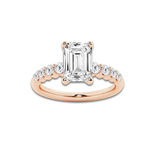 3.54 ctw Emerald Lab-Grown Diamond Side Stone Engagement Ring in 14K Rose Gold for Women | Colorless D, VVS1 Clarity, IGI Certified 3.00 Ct Center Diamond
