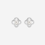 3.5 - 4.0 mm Cultured Freshwater Pearl and 1/5 ctw Lab Grown Diamond Clover Drop Earrings 14K White Gold