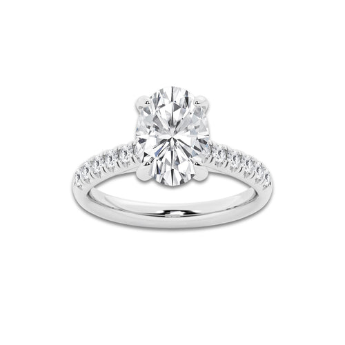 2.90 ctw Oval Lab-Grown Diamond Pave Engagement Ring in 14K White Gold for Women | D Color, VVS1 Clarity, IGI Certified 2.50 ct Center Diamond