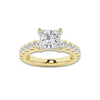 3.50 ctw Princess Lab-Grown Diamond Split-Prong Set Side Stone Engagement Ring in 14K Yellow Gold for Women | Colorless D, VVS1 Clarity, IGI Certified 2.50 ct Center Diamond