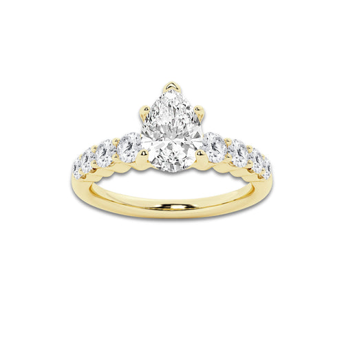 1.29 ctw Pear Lab-Grown Diamond Side Stone Engagement Ring in 14K Yellow Gold for Women | Colorless E, VS1 Clarity, IGI Certified 0.75 Ct Center Diamond