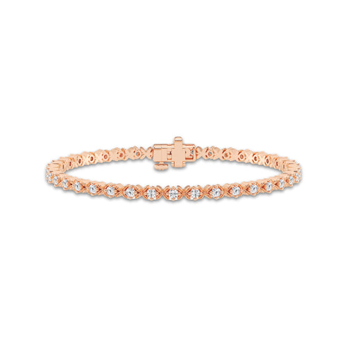 1 ctw Round Lab Grown Diamond Beveled X Tennis Bracelet - 6 Inches 14K Rose Gold, DE, VS1