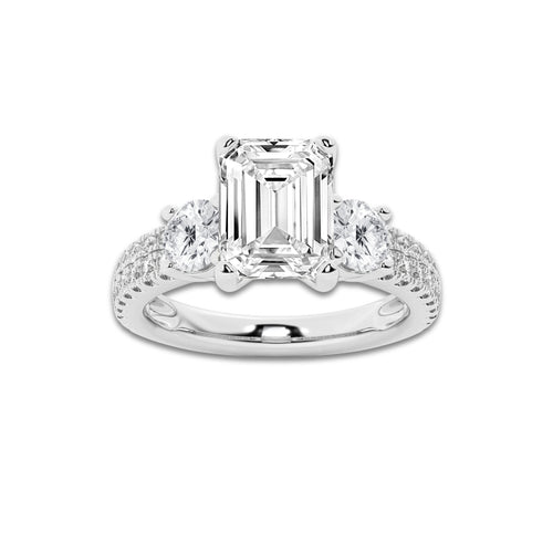 2.25 ctw Emerald Lab-Grown Diamond Three Stone Double Row Engagement Ring in Platinum for Women | D Color, VVS1 Clarity, IGI Certified 1.50 ct Center Diamond
