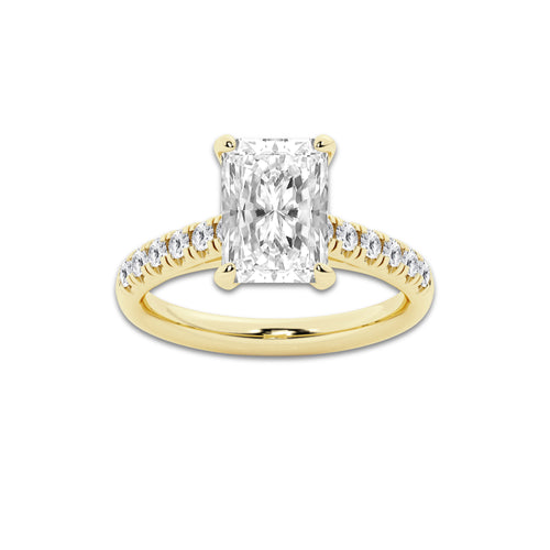 3.40 ctw Radiant Lab-Grown Diamond Pave Engagement Ring in 14K Yellow Gold for Women | E Color, VS1 Clarity, IGI Certified 3.00 ct Center Diamond