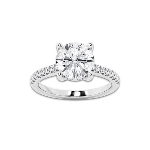 2.75 ctw Round Lab-Grown Diamond Hidden Halo Side Stone Engagement Ring in 18K White Gold for Women | Colorless E, VS1 Clarity, IGI Certified 2.50 ct Center Diamond