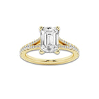 7.66 ctw Emerald Lab-Grown Diamond Split Shank Side Stone Engagement Ring in 14K Yellow Gold for Women | Colorless D, VVS1 Clarity, IGI Certified 7.00 ct Center Diamond