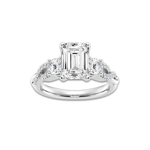 5.61 ctw Emerald Lab-Grown Diamond Side Stone Engagement Ring in 14K White Gold for Women | Colorless E, VS1 Clarity, IGI Certified 5.00 ct Center Diamond