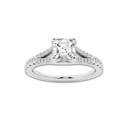 1.33 ctw Asscher Lab-Grown Diamond Split Shank Side Stone Engagement Ring in Platinum for Women | Colorless E, VS1 Clarity, IGI Certified 1.00 ct Center Diamond