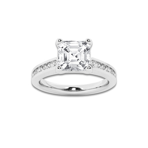 2 1/4 ctw Asscher Lab Grown Diamond Engagement Ring with Channel Set Side Accents Platinum, D, VVS | 2 ct Center