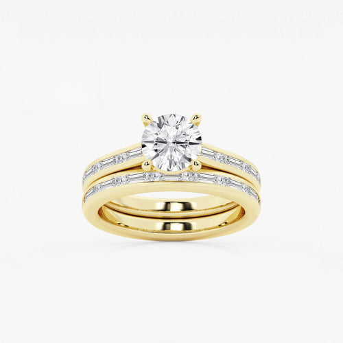 Synergy 2 1/4 ctw Round Lab Grown Diamond Baguette and Princess Side Stone Bridal Set 14K Yellow Gold, E, VS1 | IGI Certified, 1 1/2 ct Center