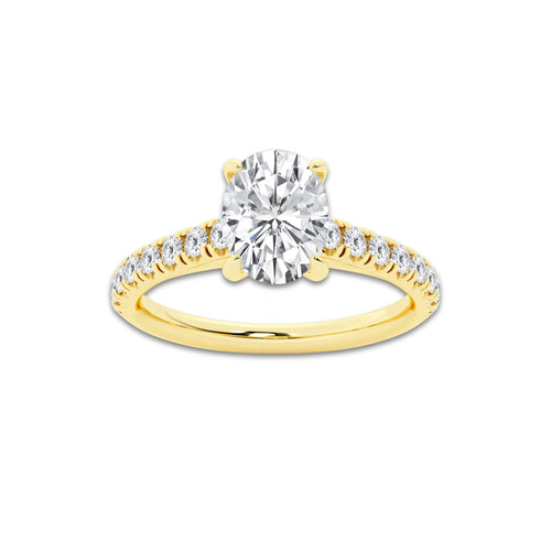 1.39 ctw Oval Lab-Grown Diamond Pave Engagement Ring in 14K Yellow Gold for Women | D Color, VVS1 Clarity, IGI Certified 1.00 ct Center Diamond