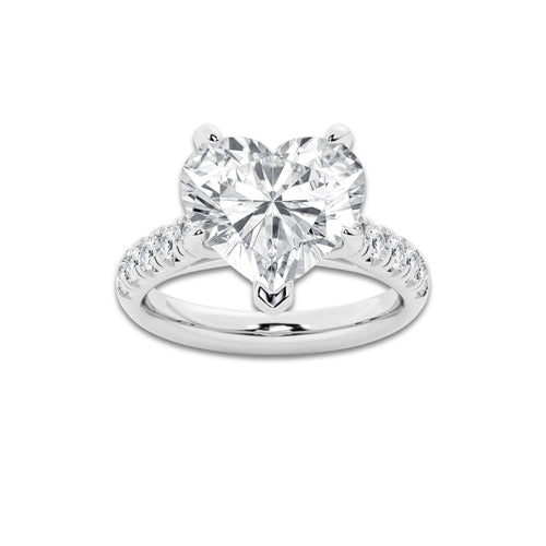 6.55 ctw Heart Lab-Grown Diamond Pave Engagement Ring in Platinum for Women | E Color, VS1 Clarity, IGI Certified 6.00 ct Center Diamond