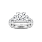 3 1/8 ctw Asscher Lab Grown Diamond Three-Stone Bridal Set Platinum, E, VS1 | 2 ct Center