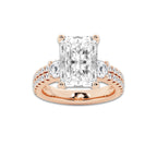 6.96 ctw Radiant Lab-Grown Diamond Three Stone Double Row Engagement Ring in 14K Rose Gold for Women | D Color, VVS1 Clarity, IGI Certified 6.00 ct Center Diamond