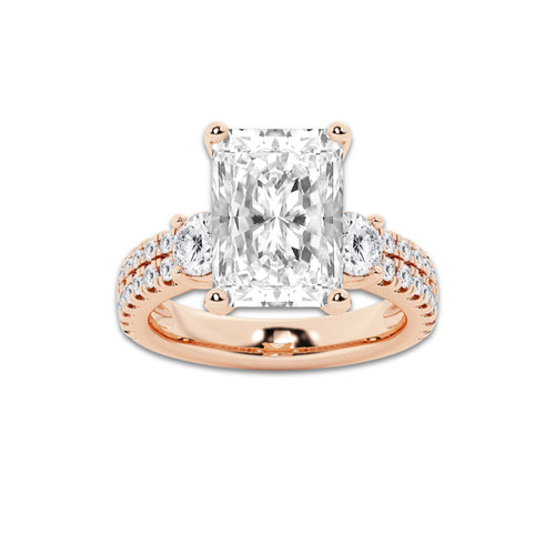 6.96 ctw Radiant Lab-Grown Diamond Three Stone Double Row Engagement Ring in 14K Rose Gold for Women | D Color, VVS1 Clarity, IGI Certified 6.00 ct Center Diamond