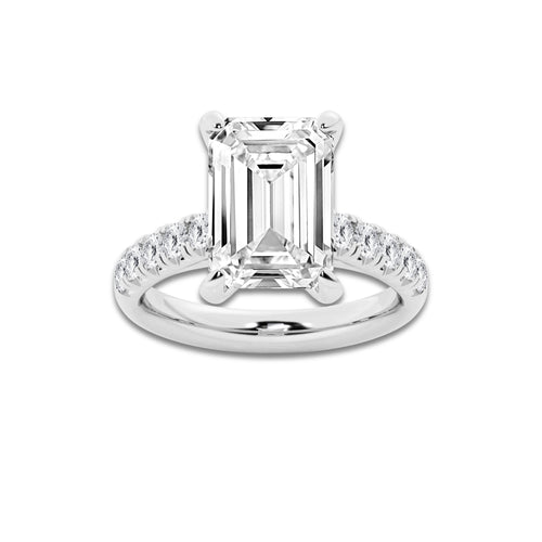 6.55 ctw Emerald Lab-Grown Diamond Pave Engagement Ring in Platinum for Women | D Color, VVS1 Clarity, IGI Certified 6.00 ct Center Diamond