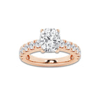 3.50 ctw Elongated Cushion Lab-Grown Diamond Split-Prong Set Side Stone Engagement Ring in 14K Rose Gold for Women | Colorless E, VS1 Clarity, IGI Certified 2.50 ct Center Diamond