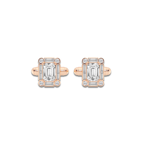 5 1/2 ctw Emerald Lab Grown Diamond Framed Cufflinks 14K Rose Gold, E, VS1