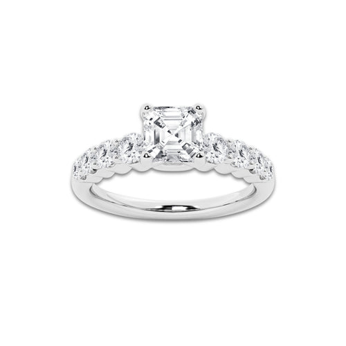 1.54 ctw Asscher Lab-Grown Diamond Side Stone Engagement Ring in Platinum for Women | Colorless D, VVS1 Clarity, IGI Certified 1.00 Ct Center Diamond