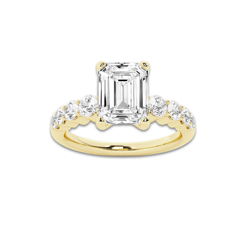2.54 ctw Emerald Lab-Grown Diamond Side Stone Engagement Ring in 14K Yellow Gold for Women | Colorless E, VS1 Clarity, IGI Certified 2.00 Ct Center Diamond