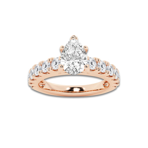 2.00 ctw Pear Lab-Grown Diamond Split-Prong Set Side Stone Engagement Ring in 14K Rose Gold for Women | Colorless D, VVS1 Clarity, IGI Certified 1.00 ct Center Diamond