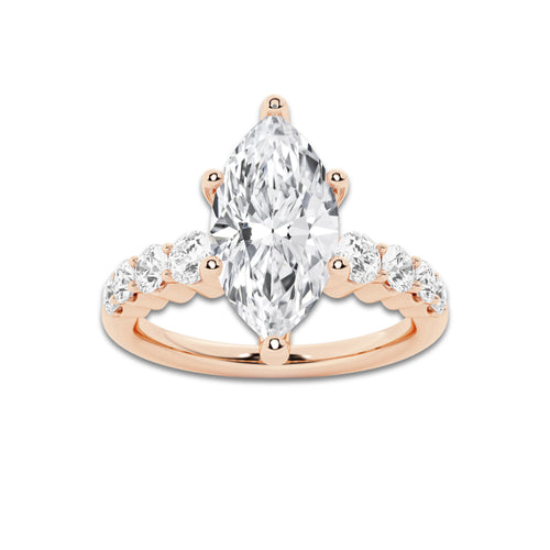 2.54 ctw Marquise Lab-Grown Diamond Side Stone Engagement Ring in 14K Rose Gold for Women | Colorless D, VVS1 Clarity, IGI Certified 2.00 Ct Center Diamond