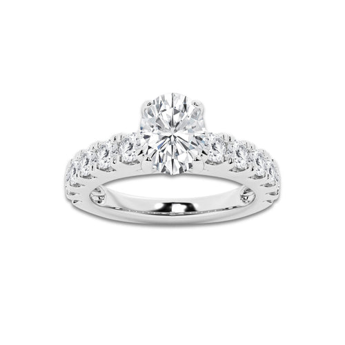 2.00 ctw Oval Lab-Grown Diamond Split-Prong Set Side Stone Engagement Ring in 14K White Gold for Women | Colorless E, VS1 Clarity, IGI Certified 1.00 ct Center Diamond