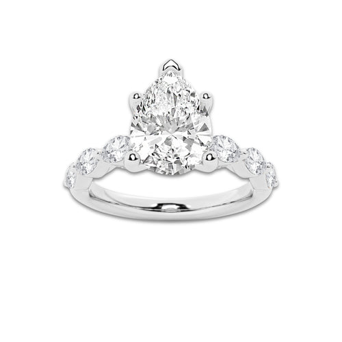 2.98 ctw Pear Lab-Grown Diamond Marquise Side Stone Engagement Ring in Platinum for Women | Colorless D, VVS1 Clarity, IGI Certified 2.50 ct Center Diamond