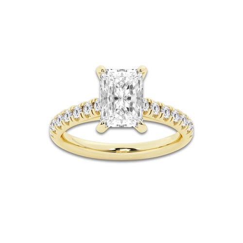 2.41 ctw Radiant Lab-Grown Diamond Pave Engagement Ring in 14K Yellow Gold for Women | D Color, VVS1 Clarity, IGI Certified 2.00 ct Center Diamond