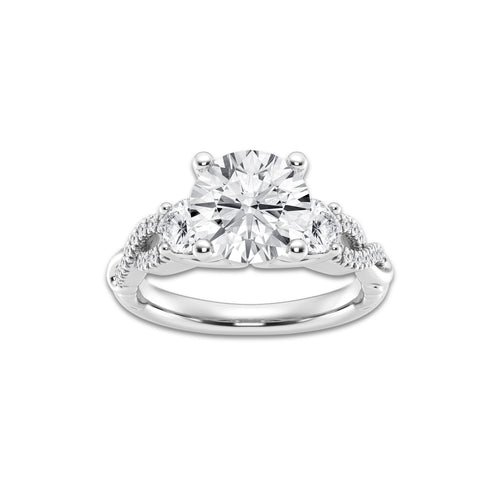 3.60 ctw Round Lab-Grown Diamond Side Stone Engagement Ring in 14K White Gold for Women | Colorless E, VS1 Clarity, IGI Certified 3.00 ct Center Diamond