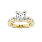 2.50 ctw Asscher Lab-Grown Diamond Split-Prong Set Side Stone Engagement Ring in 14K Yellow Gold for Women | Colorless D, VVS1 Clarity, IGI Certified 1.50 ct Center Diamond