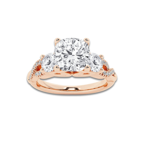 1.48 ctw Cushion Lab-Grown Diamond Side Stone Engagement Ring in 14K Rose Gold for Women | Colorless E, VS1 Clarity, IGI Certified 1.00 ct Center Diamond