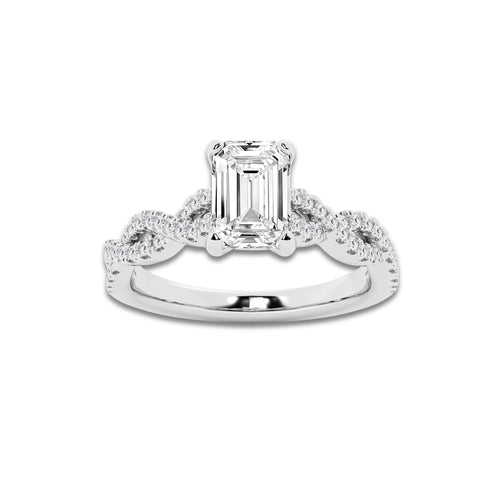 1.25 ctw Emerald Lab-Grown Diamond Twisted Shank Engagement Ring in 14K White Gold for Women | E Color, VS1 Clarity, IGI Certified 1.00 ct Center Diamond