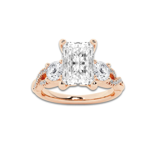 1.98 ctw Radiant Lab-Grown Diamond Side Stone Engagement Ring in 14K Rose Gold for Women | Colorless D, VVS1 Clarity, IGI Certified 1.50 ct Center Diamond