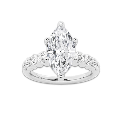 2.04 ctw Marquise Lab-Grown Diamond Side Stone Engagement Ring in 14K White Gold for Women | Colorless D, VVS1 Clarity, IGI Certified 1.50 Ct Center Diamond